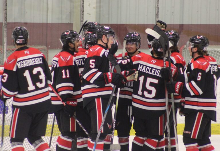 Members of the Aberdeen Wings celebrate after their 4-2 win over El Paso Saturday, Sept. 28 in Blaine, Minn. Photo courtesy Ryann Yamaura.
