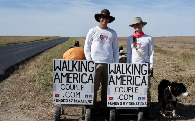 Torin and Paige Rouse plan to walk through all 50 states and recently passed through the Aberdeen area. Aberdeen Magazine photo by Annie Scott.