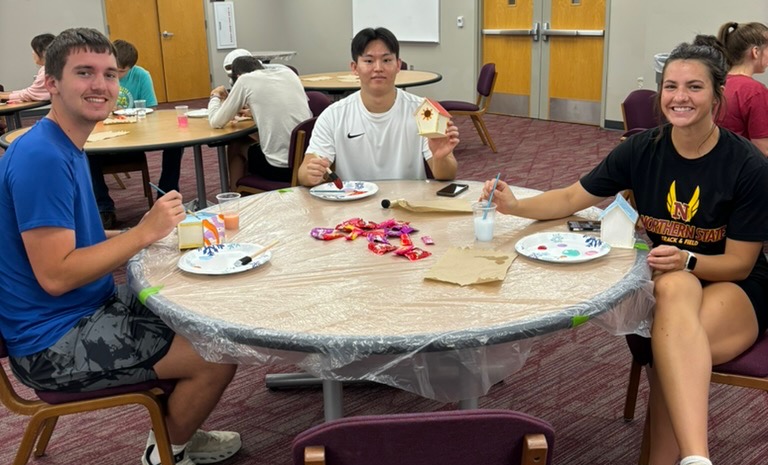 Northern State University's Pheasants Forever group has hosted a birdhouse painting activities. The birdhouses were donated to nursing homes, Kuhnert Arboretum and faculty. Courtesy photo.