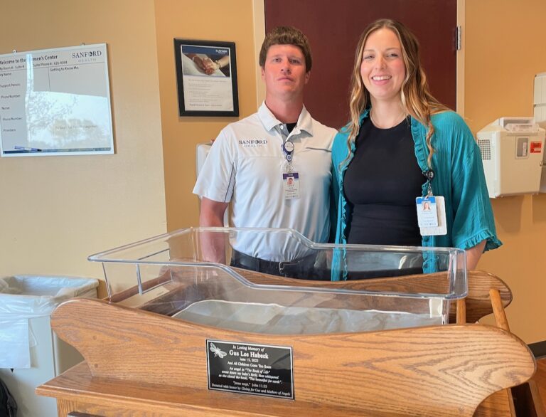 Following the loss of their infant son, Lance and Lindsay Habeck donated a cuddle cot to Sanford Aberdeen Medical Center. Aberdeen Insider photo by Elisa Sand.