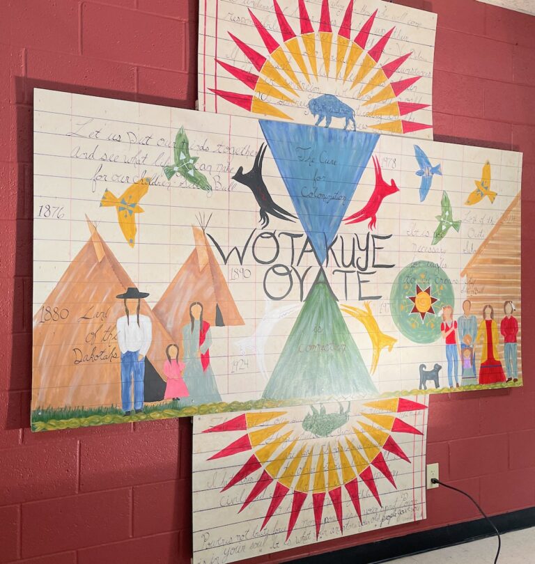 Kinship Center Coordinator Lauren Nikolas created this painting to depict connections between the past and the present. Aberdeen Insider photo by Elisa Sand.