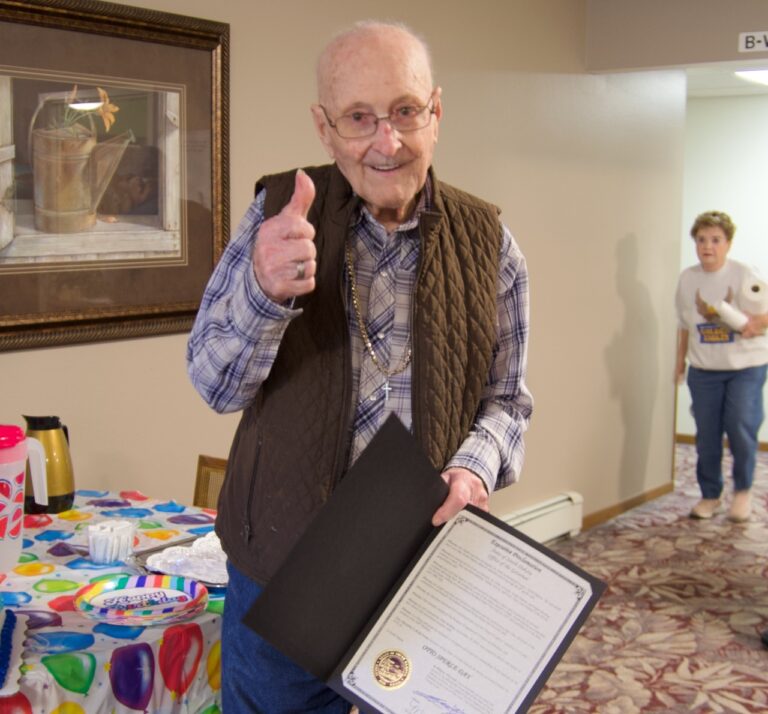 Otto Sperle of Aberdeen celebrated his 100th birthday on Oct. 24. He continues to live independently in an apartment complex for senior citizens. In recognition of his birthday, Gov. Kristi Noem declared Oct. 24, 2024 Otto Sperle Day. Aberdeen Magazine photo by Annie Scott.