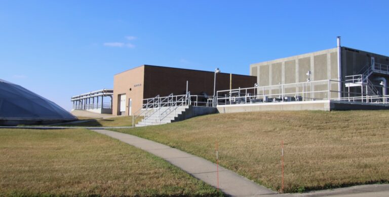 The city is planning an expansion of its wastewater treatment plant to accommodate increased demand. Improvements include the removal of two buildings, one of which is the grey building seen in the background. Aberdeen Insider photo by Elisa Sand.