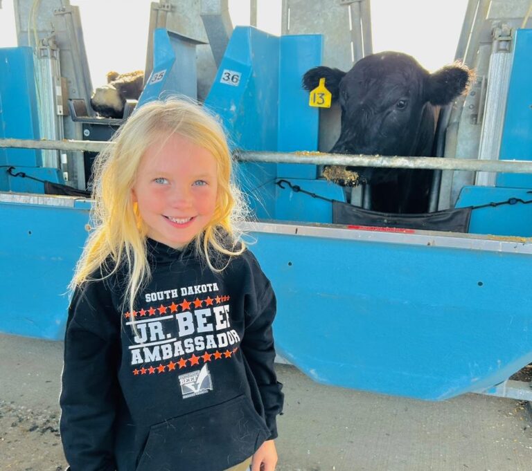 Jaycee Brandlee, 6, of Pierpont makes videos to share her passion for beef as one of the South Dakota Junior Beef Ambassadors. Courtesy photo.