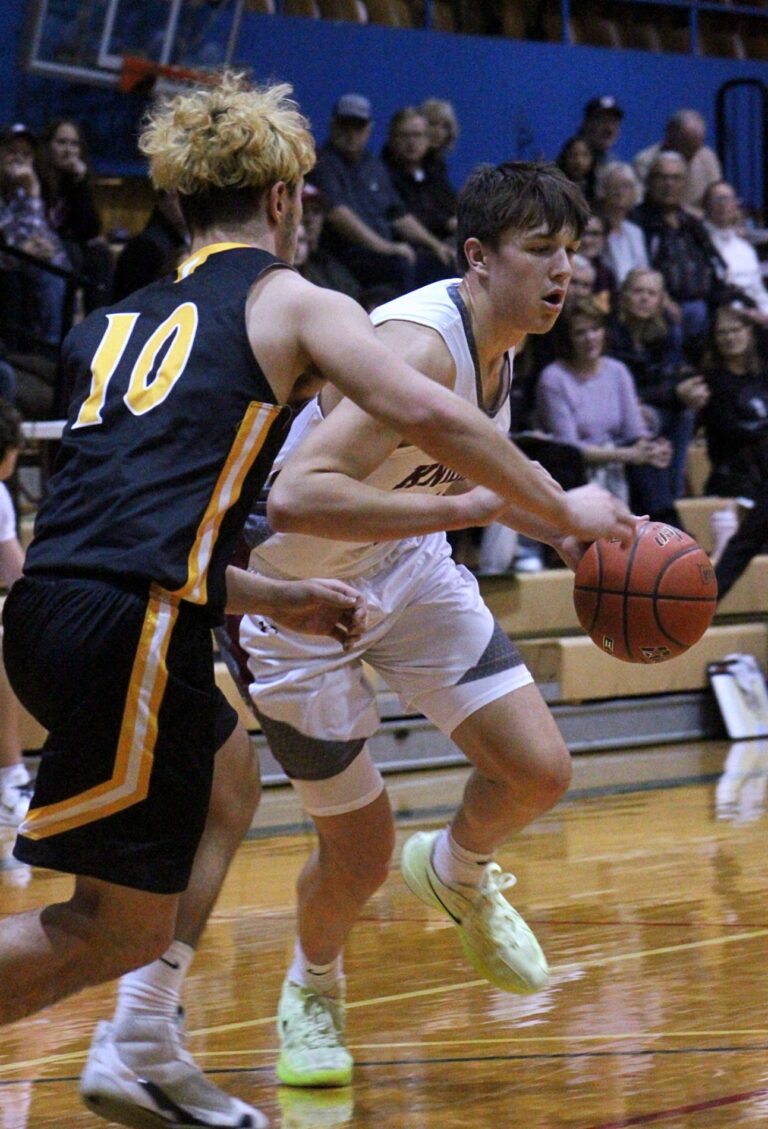 Aberdeen Christian's Brooks Jett drives to the basket during the second quarter of the Knights victory against Wolsey-Wessingotn's Collin Hughes Tuesday, Jan. 14 at the Civic Arena. Aberdeen Insider photo by Allie Hoekman.