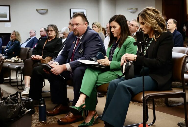 Sen. Mark Lapka, R-Leola, and Rep. Karla Lems, R-Canton, listen to testimony on House Bill 1052, a bill they are the prime sponsors of. Dakota Scout photo by Austin Goss.