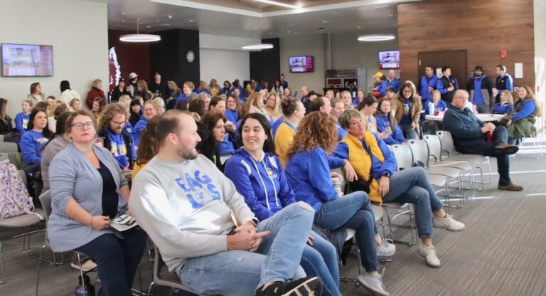 A sea of blue and gold shirts representing the Aberdeen Public School District was in the audience at the Legislative Coffee on Saturday, Jan. 25. It showed just how important education-related legislation is for those in attendance. Aberdeen Insider photo by Elisa Sand.