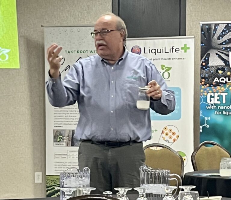 Tom Vander Heiden of S.T. Biologicals of Plymouth, Minn, spoke recently at the Aberdeen Best Western Ramkota Hotel and Convention Center. Photo by Connie Sieh Groop.
