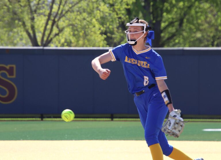 Aberdeen Central junior Kaylee Kiesow delivers a pitch during Central's game with Spearfish last season. Kiesow, along with fellow returning starter Kylee Hoffman, will look to lead the Golden Eagles to a first-ever state tournament appearance. Aberdeen Insider photo by Robb Garofalo.