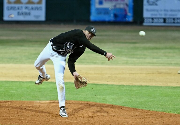 Aberdeen starter Brayden Bowman delivers a pitch during the second inning Sunday, April 13 against Rapid City Central at Fossum Field. Bowman went two innings to in a 20-5 win. Aberdeen Insider photo by Robb Garofalo.
