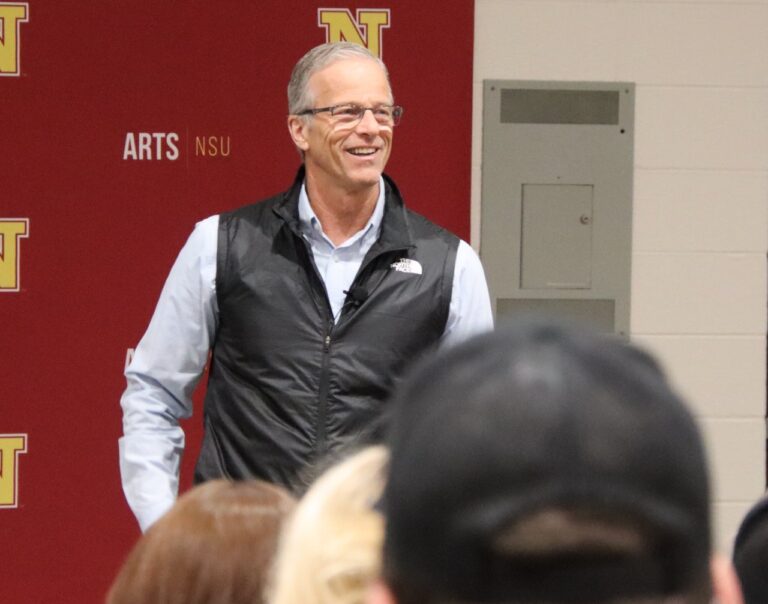 U.S. Sen. John Thune, R-S.D., spent time on Northern State University's campus Tuesday, April 15. One of his stops included a visit with students who asked a variety of questions, some of which included his perspective on tariffs. Aberdeen Insider photo by Elisa Sand.
