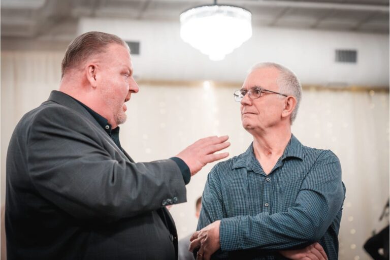 Dakota First Action PAC founder Toby Doeden, left, speaking with Steve Nemmers of Aberdeen, was a featured speaker at the Brown County Republican Party's Lincoln Day Dinner on April 10 in Aberdeen. Photo courtesy of Lakeside Media.