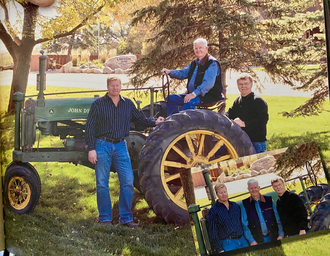 Alfy Larson's first tractor was this used John Deere Model A. This photo of Alfy with sons Carson and Ray was taken in 2010. Courtesy photo.