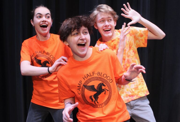 Lead performers in The Lightning Thief, The Percy Jackson Musical, are, from left, Luka Veil, Kaden Aumer and Coen Voegel. The show continues through May 4 at Aberdeen Capitol Theatre.