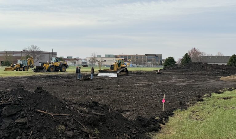 Construction workers are starting on the new Fidelis Wealth Ameriprise Financial office along Milwaukee Avenue Northeast next to Mike Miller Elementary School. Owner Shelby Marcotte said he expects construction to wrap this fall. Aberdeen Insider photo by Elisa Sand.