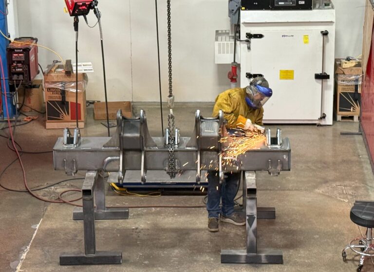 A welder works at the Harris Machine plant in the former Hub City building on the northeast edge of Aberdeen. Aberdeen Insider photo by Elisa Sand.
