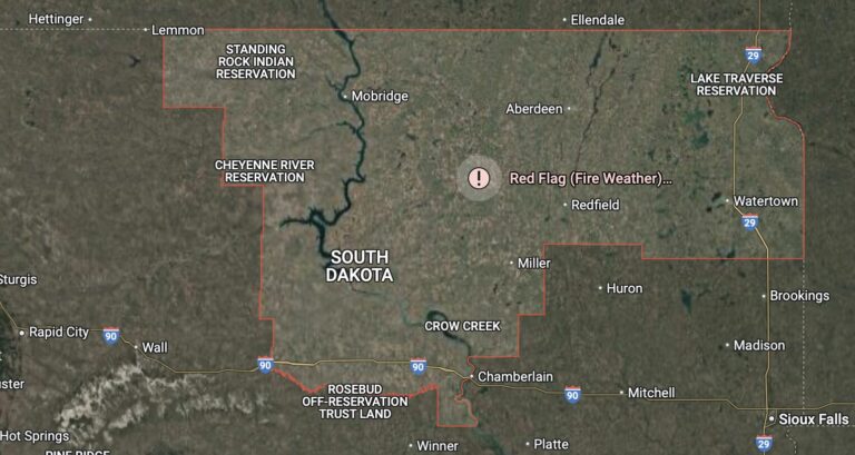 A red flag warning remains in effect until Monday, May 12 for much of northeastern South Dakota.
