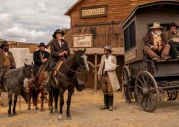 Zach Strain, left, Nick Schultz, Josh Hopkins, Stan Schultz and Jake Busey in the western movie "Rust," which plays in Redfield this weekend. The Schultzes are from Redfield. Courtesy photo.