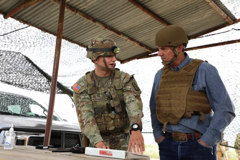 Gov. Larry Rhoden visits with a National Guard member at the southern border in Texas on May 20. Photo courtesy of Governor’s Office.
