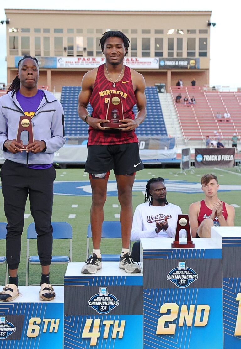 Northern State's Jayden Munore finished fourth in the men's long jump at the NCAA Division II National Championships May 22-24 in Pueblo, Colo. Courtesy photo.