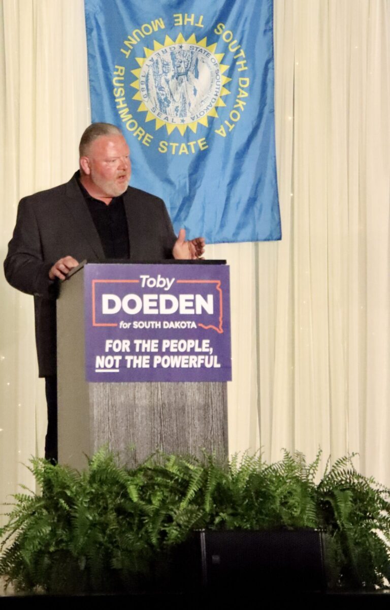 Aberdeen businessman and Groton native Toby Doeden officially announced campaign for governor of South Dakota on Wednesday, May 28 at the Wylie Park Pavilion in Aberdeen. Aberdeen Insider photo by Scott Waltman.