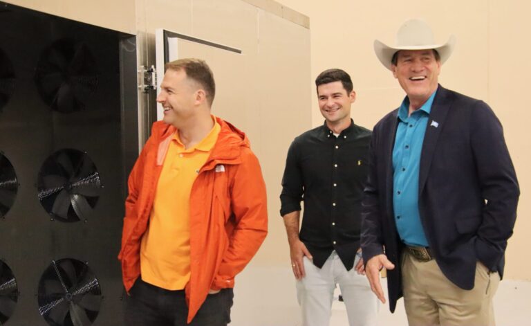 Large equipment will be used to process and dehydrate 20,000 pounds of meat per day used for Smack Pet Food products. The company is a month or so away from starting production in Aberdeen. South Dakota Gov. Larry Rhoden, right, got a sneak peek of the facility from owners Johnathan, left, and Michael Giller on Thursday, June 5. Aberdeen Insider photo by Elisa Sand.