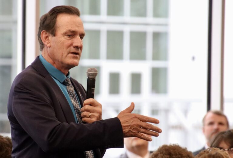 South Dakota Gov. Larry Rhoden speaks to students during the 2025 South Dakota Boys State governor's banquet Thursday, June 5 at the Barnett Center.