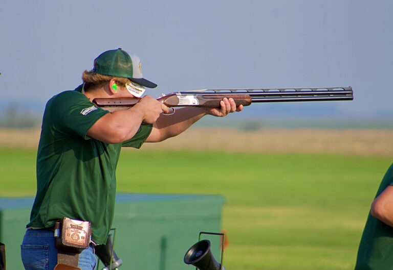 Aberdeen Roncalli's Zane Backous levels his shotgun during the 2A High School State Trap Shooting Tournament Sunday, June 8 at the Aberdeen Gun Club. Backous hit 96 clay pigeons to claim the individual title. Aberdeen Insider photo by Allie Hoekman.