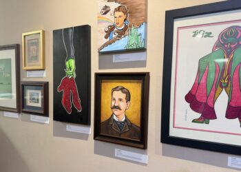 A collection of Oz-themed items is on display at the Aberdeen Recreation & Cultural Center gallery through mid-July. It includes a commissioned portrait of L.Frank Baum, one-time Aberdeen resident and author of "The Wonderful Wizard of Oz." Aberdeen Insider photo by Elisa Sand.