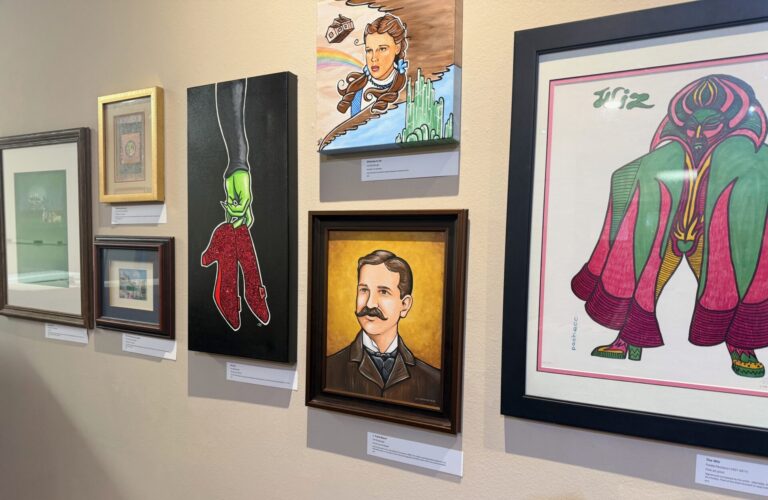 A collection of Oz-themed items is on display at the Aberdeen Recreation & Cultural Center gallery through mid-July. It includes a commissioned portrait of L.Frank Baum, one-time Aberdeen resident and author of "The Wonderful Wizard of Oz." Aberdeen Insider photo by Elisa Sand.
