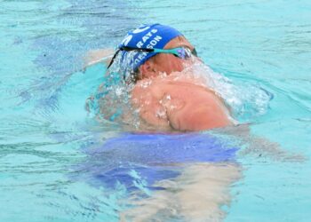 Ben Jorgenson emerges from the water during the 100-meter freestyle Saturday, June 14 at the Summer High Point Swim Meet at the Aberdeen Aquatic Center. Aberdeen Insider photo by Robb Garofalo.