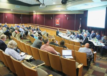 Members of the Comprehensive Property Tax Task Force meet in Sioux Falls on June 25, 2025. South Dakota Searchlight photo by Makenzie Huber.