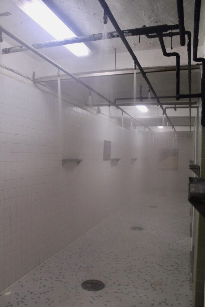 Steam from a communal shower at the South Dakota State Penitentiary. Photo courtesy of South Dakota Department of Corrections.