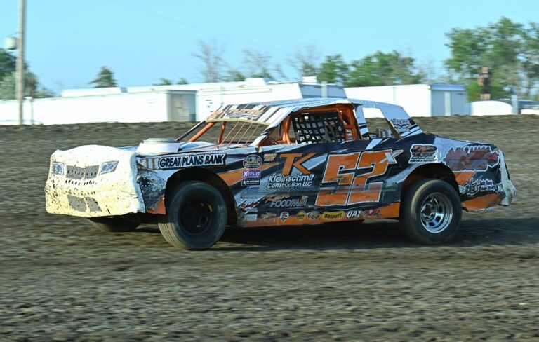 Ava Gonska of Eureka hits the second straightaway during her Street Stock heat race Friday, June 27 at Brown County Speedway. Aberdeen Insider photo by Robb Garofalo.
