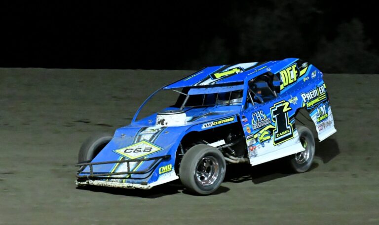 Selby's Dawson Zabel took the checkered flag in the Midwest Mods division on Saturday, Aug. 30 during the Big Buck Nationals at Brown County Speedway. Aberdeen Insider photo by Robb Garofao.