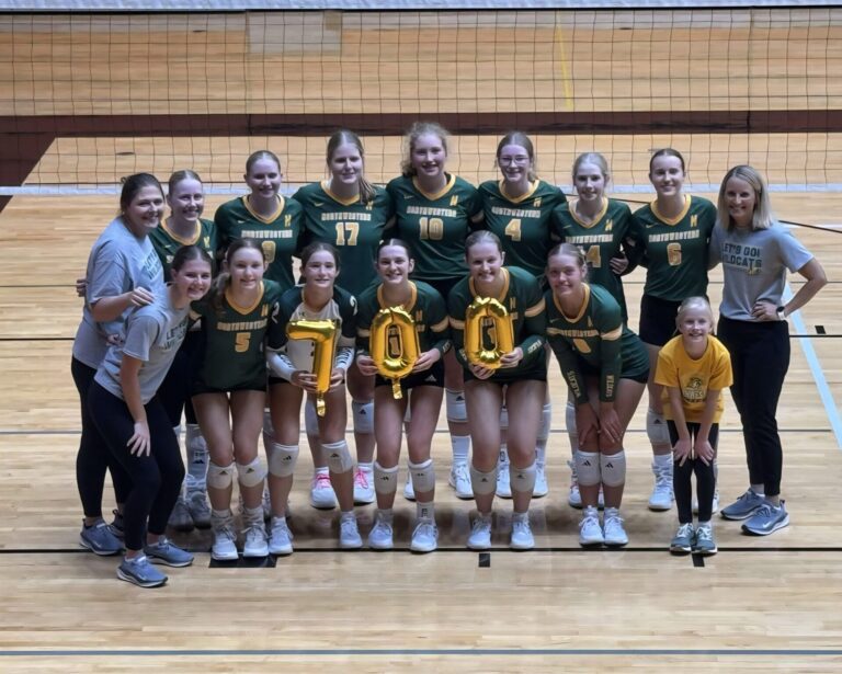 Northwestern defeated Mitchell 25-15, 25-7 on Saturday, Aug. 30 in Huron to give head coach Nora Groft her 700th career win. Courtesy photo.