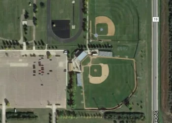 Among the planned future improvements for Fossum Field, at bottom, and Bryce Anglin Field are drain tile and artificial turf. Google Maps photo.