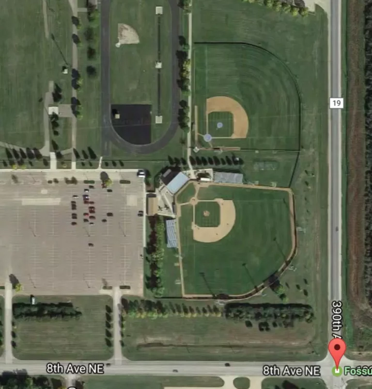 Among the planned future improvements for Fossum Field, at bottom, and Bryce Anglin Field are drain tile and artificial turf. Google Maps photo.