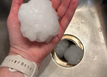 Tennis ball-sized hail fell from the skies near Hoven during Tuesday night's storm. Courtesy photo.