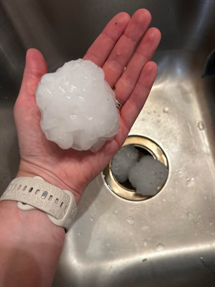 Tennis ball-sized hail fell from the skies near Hoven during Tuesday night's storm. Courtesy photo.
