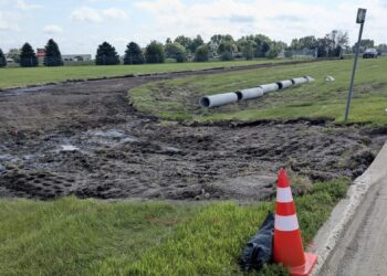 Work to build an access road to the Aberdeen Regional Airport parking lot has begun. It's needed because the lot and main road leading to U.S. Highway 12 are being rebuilt, requiring a detour. Aberdeen Insider photo by Scott Waltman.