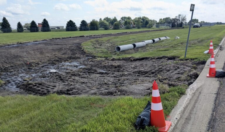 Work to build an access road to the Aberdeen Regional Airport parking lot has begun. It's needed because the lot and main road leading to U.S. Highway 12 are being rebuilt, requiring a detour. Aberdeen Insider photo by Scott Waltman.