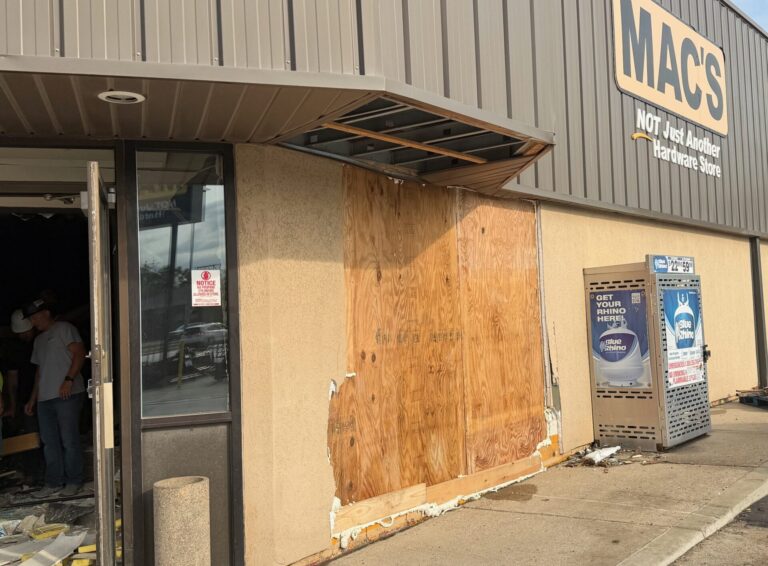 Mac's hardware in Aberdeen was temporarily closed to clean up debris and make repairs after a vehicle struck the building on Thursday, Aug. 7. It reopened on Sunday, Aug. 10. Aberdeen Insider photo by Elisa Sand.