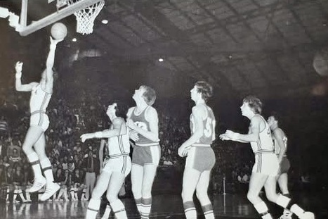 A golden anniversary: Aberdeen Roncalli won school's first state championship in 1975 7 Kent Clausen of Roncalli High School takes a shot during the 1975 Class A state boys basketball tournament in Sioux Falls. The Cavaliers won the first state championship in school history 50 years ago. Courtesy photo.