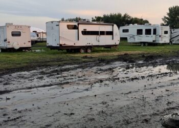 More than 2 inches of rain fell during the Brown County Fair, making the fairgrounds messy and leaving some campers on the grounds a few extra days. Aberdeen Insider photo by Scott Waltman.