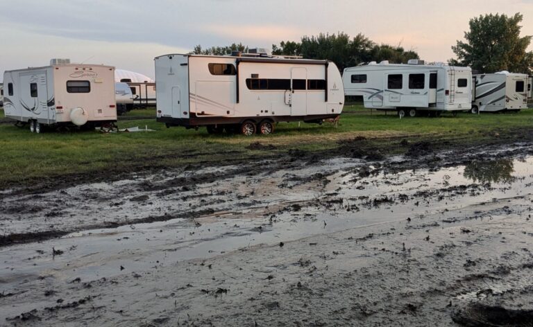 More than 2 inches of rain fell during the Brown County Fair, making the fairgrounds messy and leaving some campers on the grounds a few extra days. Aberdeen Insider photo by Scott Waltman.