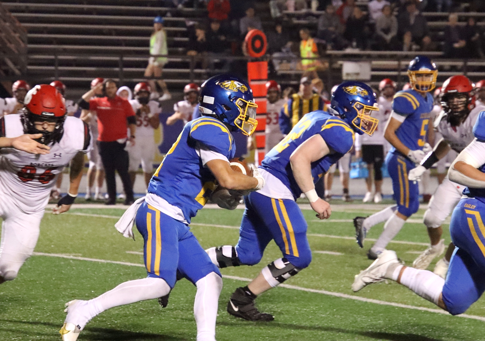 Aberdeen Central running back Ridley Waldo looks for room during a game against Brookings last season. Aberdeen Insider photo by Robb Garofalo.
