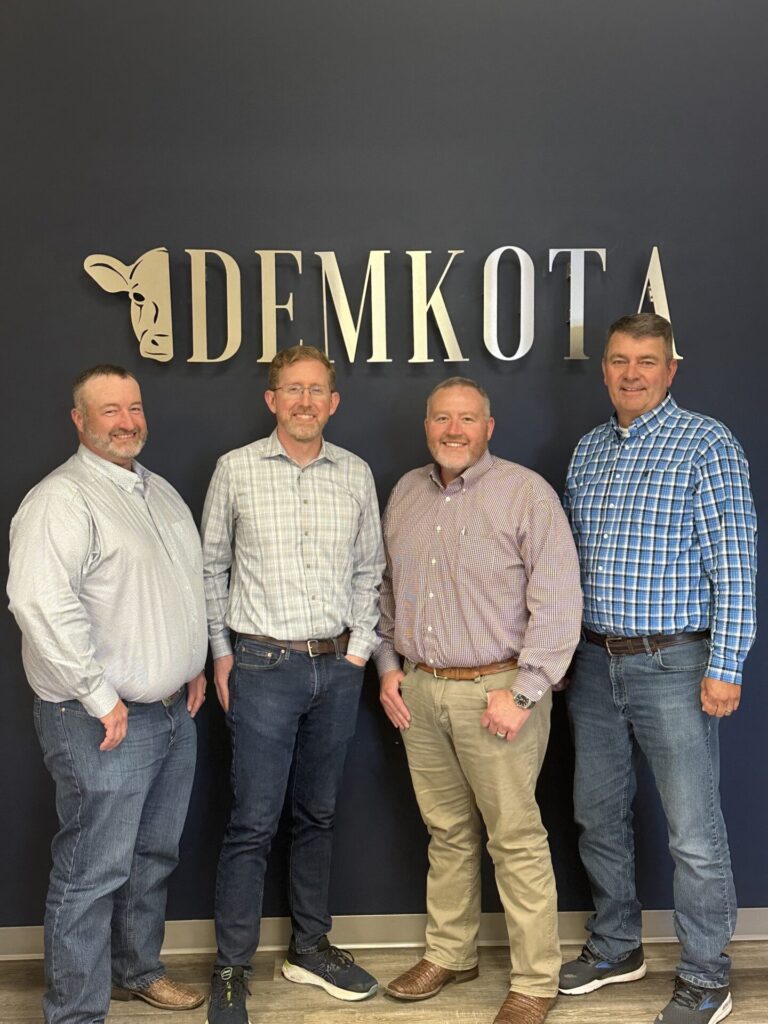 The senior leadership team at DemKota Ranch Beef includes, from left, Matt Bode, vice president of cattle procurement; Tom Long, chief finance officer; Adam Bode, CEO; and Dan Rohrberg, vice president of sales. Not shown is Mark Stammer, vice president of human resources. Photo courtesy of DemKota.