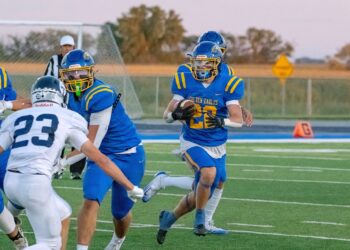 Aberdeen Central's Ridley Waldo looks for a running lane during the first quarter against Tea Area Friday, Sept. 5 at Brownell Activities Complex. Central dropped its home-opening game 25-7. Aberdeen Insider photo by Troy McQuillen.