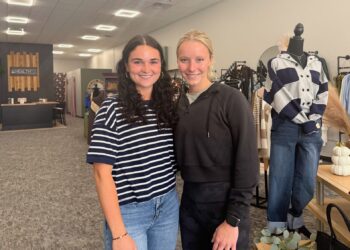 Olivia Hanson, left, and Emma Yeske have co-located businesses at 114 S. Main St. in the Sears Lofts building. Hanson has opened Livie Ann Boutique, and Yeske has opened HealthFix. Aberdeen Insider photo by Elisa Sand.